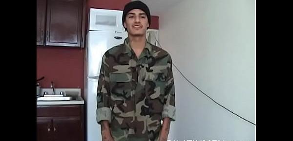  Latino gay Soldier playing with his dick